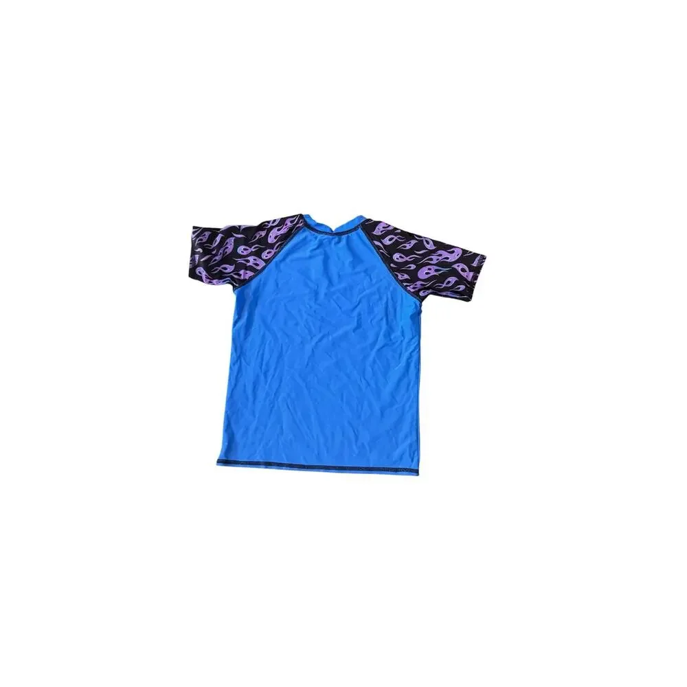 Ron Jon Surf Shop Blue Purple Flame Rash Guard Surf Swim Shirt Youth Large Y2K